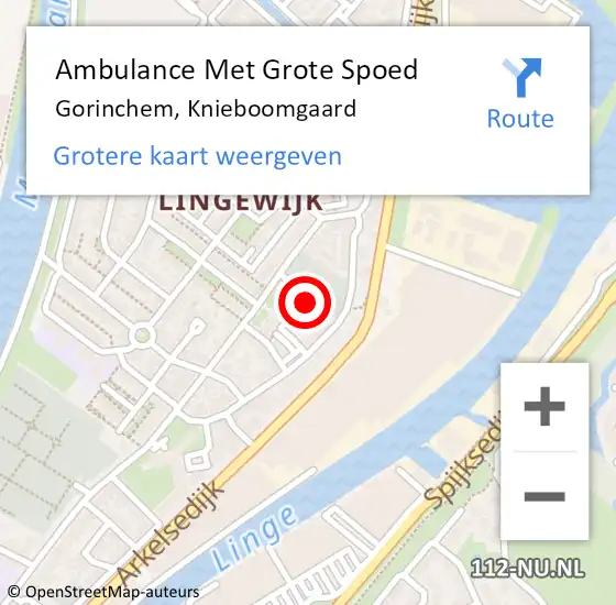 Locatie op kaart van de 112 melding: Ambulance Met Grote Spoed Naar Gorinchem, Knieboomgaard op 15 augustus 2014 23:34