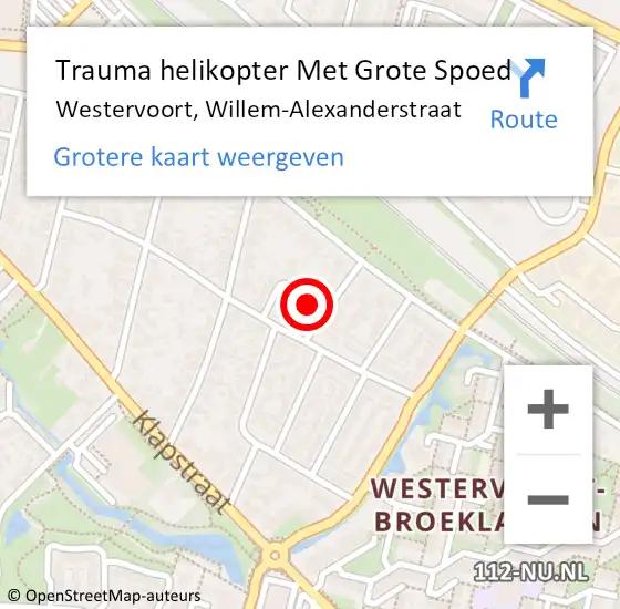 Locatie op kaart van de 112 melding: Trauma helikopter Met Grote Spoed Naar Westervoort, Willem-Alexanderstraat op 17 februari 2023 21:38