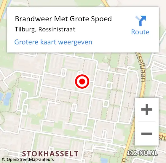 Locatie op kaart van de 112 melding: Brandweer Met Grote Spoed Naar Tilburg, Rossinistraat op 17 februari 2023 21:56