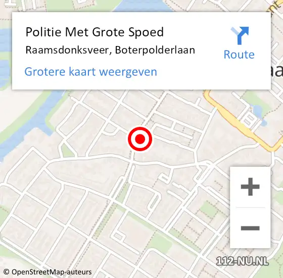 Locatie op kaart van de 112 melding: Politie Met Grote Spoed Naar Raamsdonksveer, Boterpolderlaan op 17 februari 2023 22:02