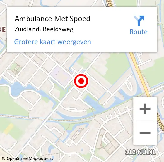 Locatie op kaart van de 112 melding: Ambulance Met Spoed Naar Zuidland, Beeldsweg op 17 februari 2023 23:09