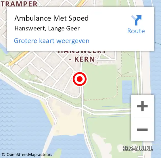 Locatie op kaart van de 112 melding: Ambulance Met Spoed Naar Hansweert, Lange Geer op 16 augustus 2014 00:00