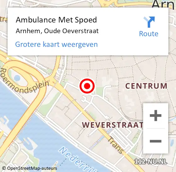 Locatie op kaart van de 112 melding: Ambulance Met Spoed Naar Arnhem, Oude Oeverstraat op 18 februari 2023 00:29