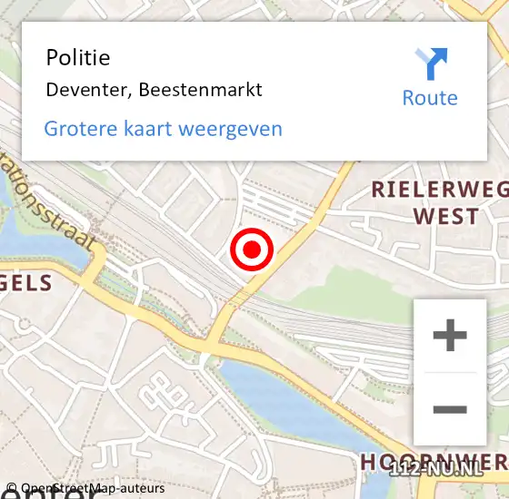 Locatie op kaart van de 112 melding: Politie Deventer, Beestenmarkt op 18 februari 2023 00:31