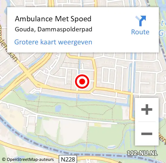 Locatie op kaart van de 112 melding: Ambulance Met Spoed Naar Gouda, Dammaspolderpad op 18 februari 2023 00:34