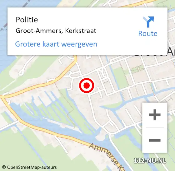 Locatie op kaart van de 112 melding: Politie Groot-Ammers, Kerkstraat op 18 februari 2023 01:08