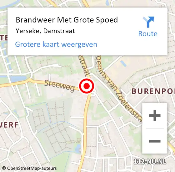 Locatie op kaart van de 112 melding: Brandweer Met Grote Spoed Naar Yerseke, Damstraat op 18 februari 2023 01:17