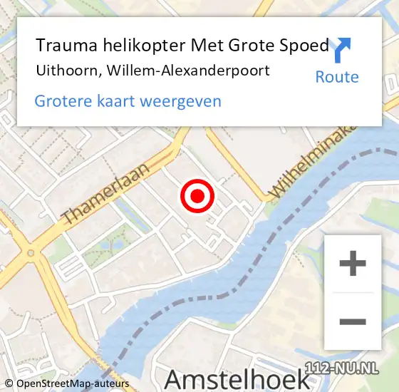 Locatie op kaart van de 112 melding: Trauma helikopter Met Grote Spoed Naar Uithoorn, Willem-Alexanderpoort op 18 februari 2023 01:20