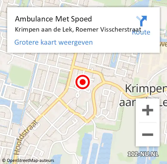 Locatie op kaart van de 112 melding: Ambulance Met Spoed Naar Krimpen aan de Lek, Roemer Visscherstraat op 18 februari 2023 01:34