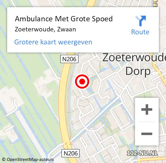 Locatie op kaart van de 112 melding: Ambulance Met Grote Spoed Naar Zoeterwoude, Zwaan op 18 februari 2023 01:43