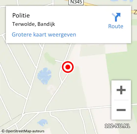 Locatie op kaart van de 112 melding: Politie Terwolde, Bandijk op 18 februari 2023 02:00