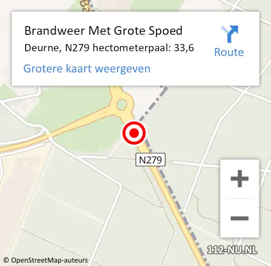 Locatie op kaart van de 112 melding: Brandweer Met Grote Spoed Naar Deurne, N279 hectometerpaal: 33,6 op 18 februari 2023 02:26