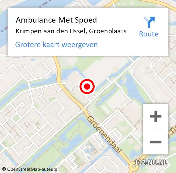 Locatie op kaart van de 112 melding: Ambulance Met Spoed Naar Krimpen aan den IJssel, Groenplaats op 18 februari 2023 02:34