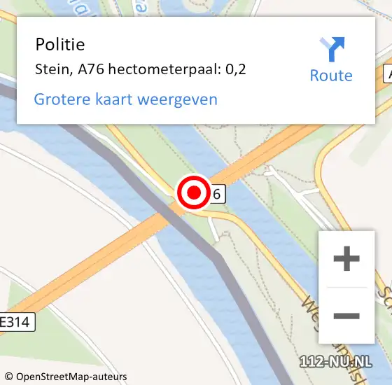 Locatie op kaart van de 112 melding: Politie Stein, A76 hectometerpaal: 0,2 op 18 februari 2023 03:06