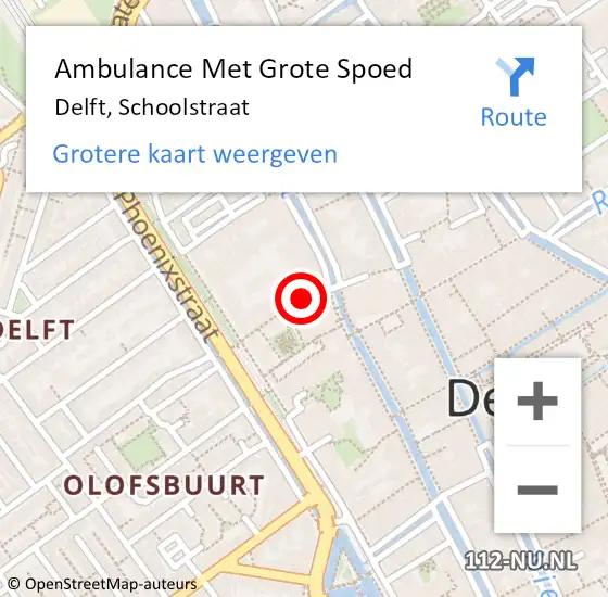 Locatie op kaart van de 112 melding: Ambulance Met Grote Spoed Naar Delft, Schoolstraat op 18 februari 2023 03:11