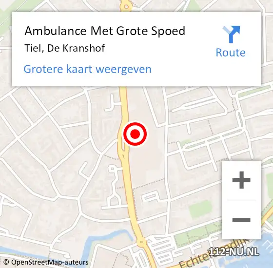 Locatie op kaart van de 112 melding: Ambulance Met Grote Spoed Naar Tiel, De Kranshof op 18 februari 2023 03:12