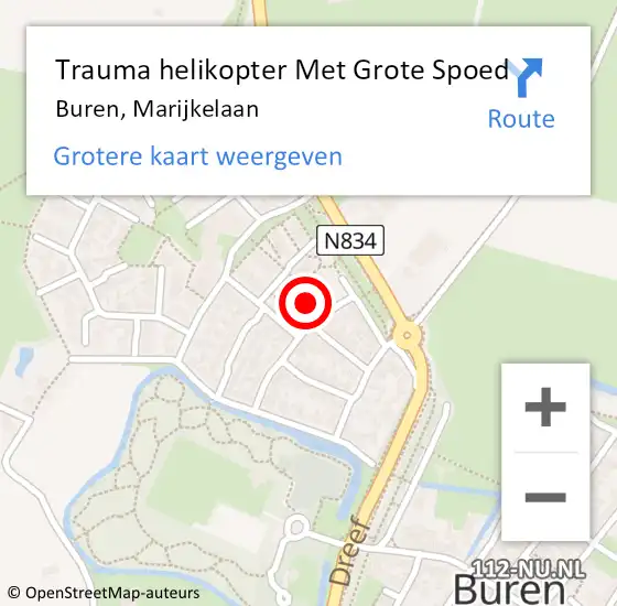 Locatie op kaart van de 112 melding: Trauma helikopter Met Grote Spoed Naar Buren, Marijkelaan op 18 februari 2023 03:16