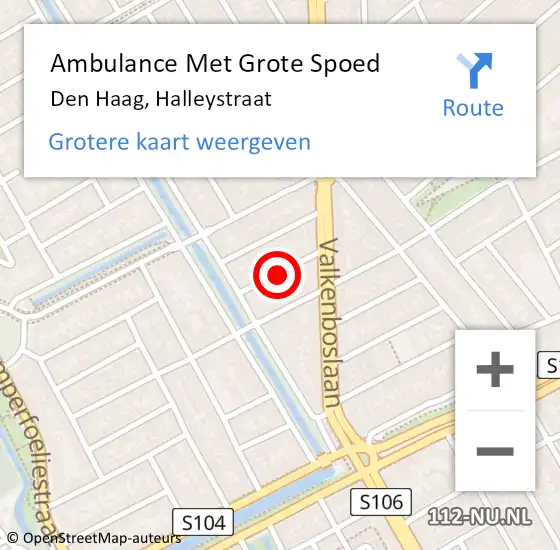 Locatie op kaart van de 112 melding: Ambulance Met Grote Spoed Naar Den Haag, Halleystraat op 18 februari 2023 03:30