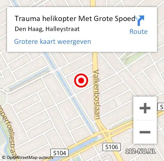 Locatie op kaart van de 112 melding: Trauma helikopter Met Grote Spoed Naar Den Haag, Halleystraat op 18 februari 2023 03:31