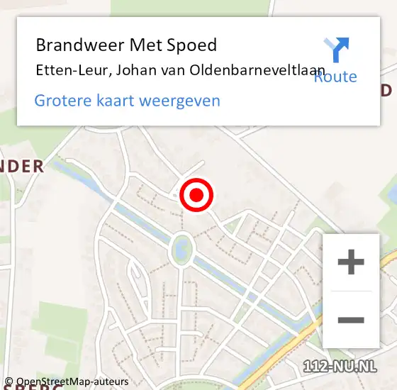 Locatie op kaart van de 112 melding: Brandweer Met Spoed Naar Etten-Leur, Johan van Oldenbarneveltlaan op 18 februari 2023 04:50