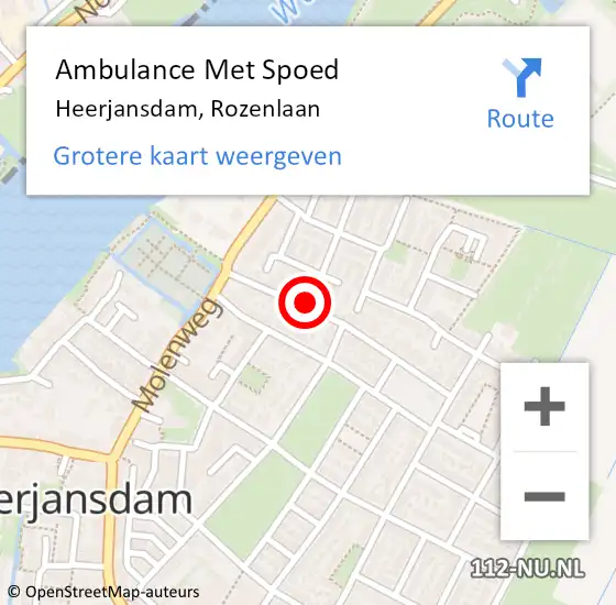 Locatie op kaart van de 112 melding: Ambulance Met Spoed Naar Heerjansdam, Rozenlaan op 18 februari 2023 04:53