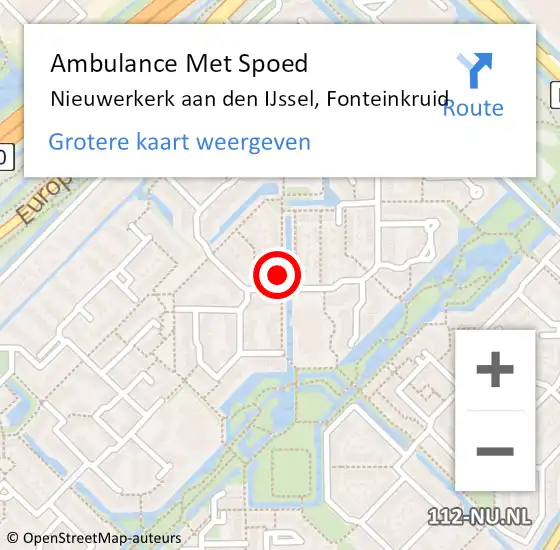 Locatie op kaart van de 112 melding: Ambulance Met Spoed Naar Nieuwerkerk aan den IJssel, Fonteinkruid op 18 februari 2023 05:27