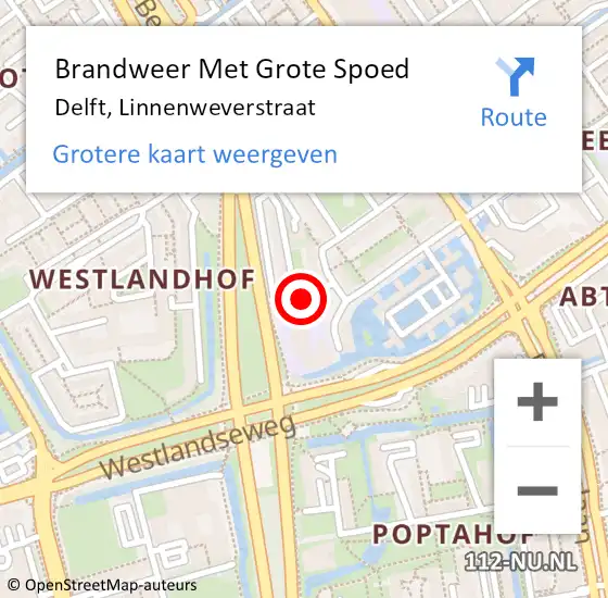 Locatie op kaart van de 112 melding: Brandweer Met Grote Spoed Naar Delft, Linnenweverstraat op 18 februari 2023 06:04