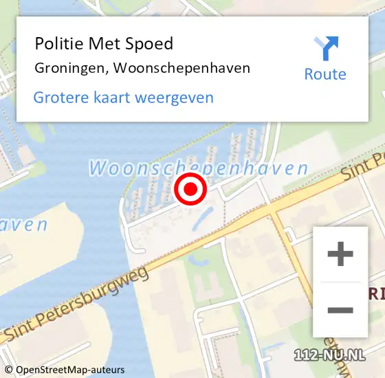 Locatie op kaart van de 112 melding: Politie Met Spoed Naar Groningen, Woonschepenhaven op 18 februari 2023 06:30