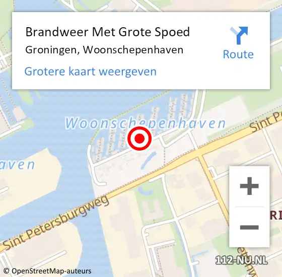 Locatie op kaart van de 112 melding: Brandweer Met Grote Spoed Naar Groningen, Woonschepenhaven op 18 februari 2023 06:31