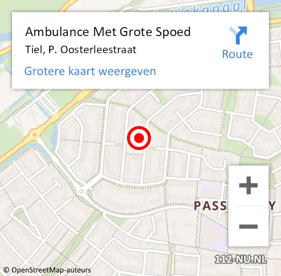 Locatie op kaart van de 112 melding: Ambulance Met Grote Spoed Naar Tiel, P. Oosterleestraat op 18 februari 2023 08:26