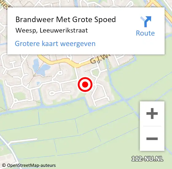 Locatie op kaart van de 112 melding: Brandweer Met Grote Spoed Naar Weesp, Leeuwerikstraat op 18 februari 2023 08:50