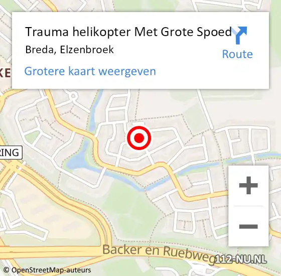 Locatie op kaart van de 112 melding: Trauma helikopter Met Grote Spoed Naar Breda, Elzenbroek op 18 februari 2023 09:10