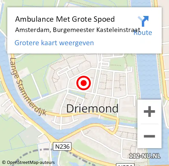 Locatie op kaart van de 112 melding: Ambulance Met Grote Spoed Naar Amsterdam, Burgemeester Kasteleinstraat op 18 februari 2023 09:10