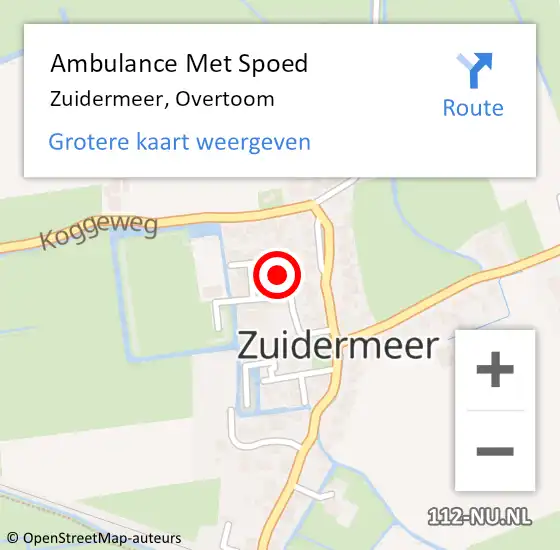 Locatie op kaart van de 112 melding: Ambulance Met Spoed Naar Zuidermeer, Overtoom op 18 februari 2023 09:34