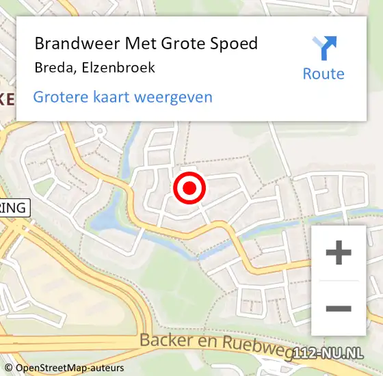 Locatie op kaart van de 112 melding: Brandweer Met Grote Spoed Naar Breda, Elzenbroek op 18 februari 2023 09:38