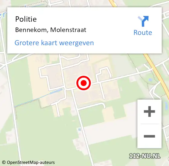 Locatie op kaart van de 112 melding: Politie Bennekom, Molenstraat op 18 februari 2023 09:54