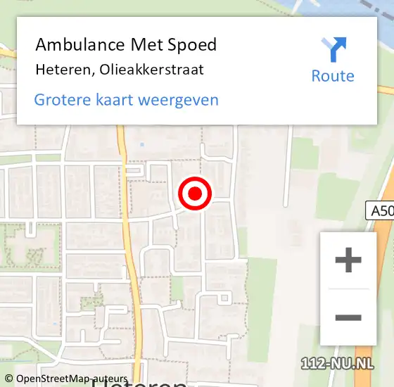 Locatie op kaart van de 112 melding: Ambulance Met Spoed Naar Heteren, Olieakkerstraat op 18 februari 2023 09:58