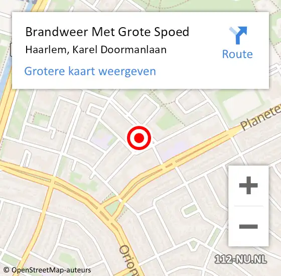 Locatie op kaart van de 112 melding: Brandweer Met Grote Spoed Naar Haarlem, Karel Doormanlaan op 18 februari 2023 10:29