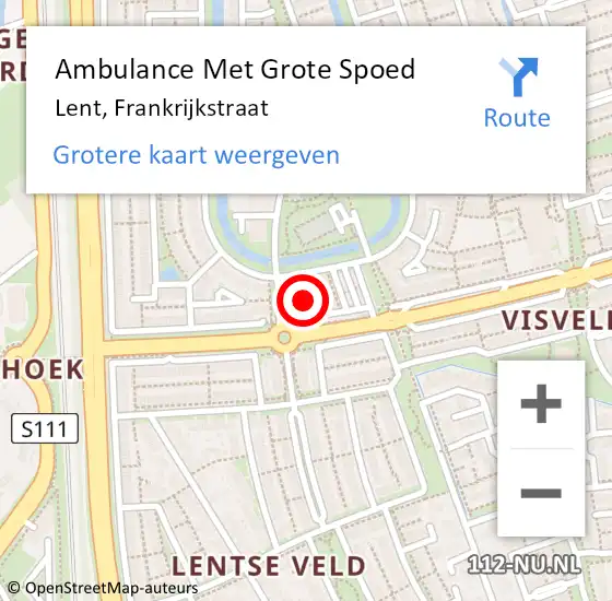 Locatie op kaart van de 112 melding: Ambulance Met Grote Spoed Naar Lent, Frankrijkstraat op 18 februari 2023 10:50