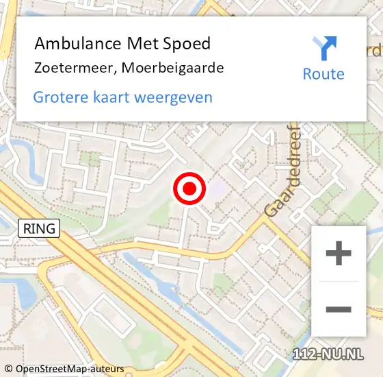 Locatie op kaart van de 112 melding: Ambulance Met Spoed Naar Zoetermeer, Moerbeigaarde op 18 februari 2023 10:51