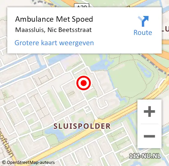 Locatie op kaart van de 112 melding: Ambulance Met Spoed Naar Maassluis, Nic Beetsstraat op 16 augustus 2014 01:16