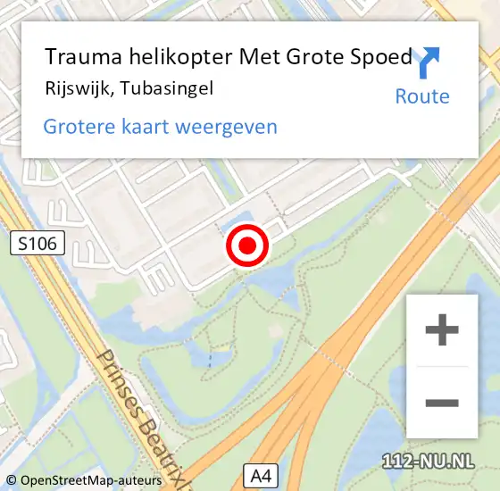 Locatie op kaart van de 112 melding: Trauma helikopter Met Grote Spoed Naar Rijswijk, Tubasingel op 18 februari 2023 11:07