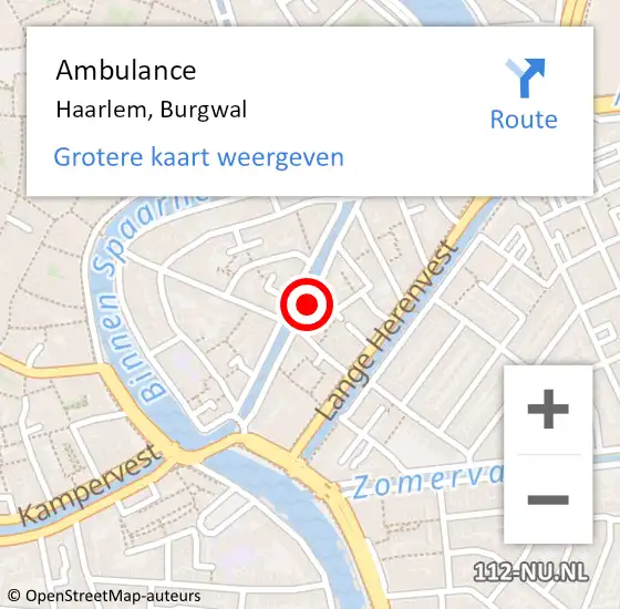 Locatie op kaart van de 112 melding: Ambulance Haarlem, Burgwal op 18 februari 2023 11:33