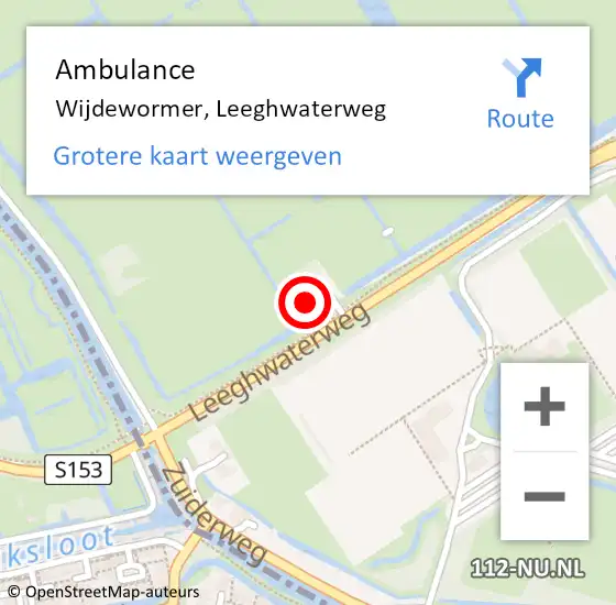 Locatie op kaart van de 112 melding: Ambulance Wijdewormer, Leeghwaterweg op 18 februari 2023 11:37