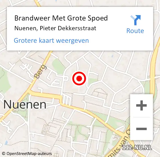 Locatie op kaart van de 112 melding: Brandweer Met Grote Spoed Naar Nuenen, Pieter Dekkersstraat op 18 februari 2023 11:58