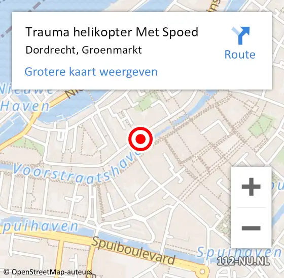 Locatie op kaart van de 112 melding: Trauma helikopter Met Spoed Naar Dordrecht, Groenmarkt op 18 februari 2023 12:27