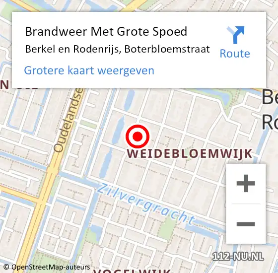 Locatie op kaart van de 112 melding: Brandweer Met Grote Spoed Naar Berkel en Rodenrijs, Boterbloemstraat op 18 februari 2023 12:42