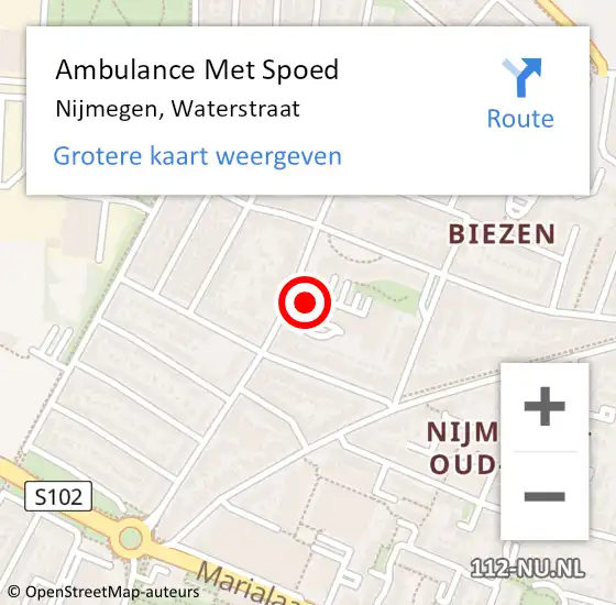Locatie op kaart van de 112 melding: Ambulance Met Spoed Naar Nijmegen, Waterstraat op 18 februari 2023 13:13