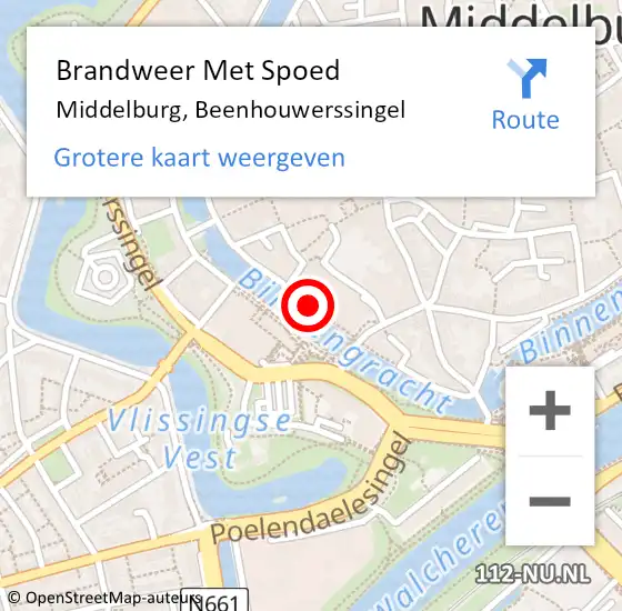 Locatie op kaart van de 112 melding: Brandweer Met Spoed Naar Middelburg, Beenhouwerssingel op 18 februari 2023 13:30