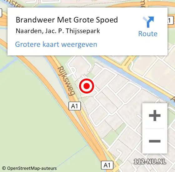 Locatie op kaart van de 112 melding: Brandweer Met Grote Spoed Naar Naarden, Jac. P. Thijssepark op 18 februari 2023 13:37